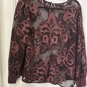 torrid Plum Lace Overlay Long-Sleeve Blouse